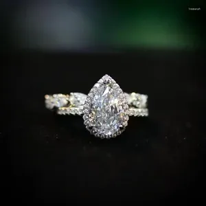 Anéis de cluster S925 prata esterlina radiante diamante forma de pêra 8/12 alto carbono 7 conjunto completo anel de noivado