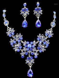 Серьги Ожерелье KMVEXO Несколько цветов Капля воды Свадебные наборы для выпускного вечера Ювелирные наборы с кристаллами и горным хрусталем Невесты Sets7588549