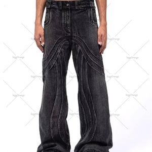 Mens Jeans Y2K Punk Hip Hop Homens Mulheres Streetwear Roupas de Trabalho Rasgado Estilo Solto Lavado Roupas Chão Esfregar Calças 231212