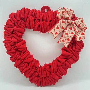 Decorative Flowers Heart-shaped Rose Petal Garland Romantic Heart Shaped Wreath With Plaid Bowknot For Valentine's Day Decor Front Door