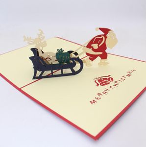 手作りのメリークリスマスクリエイティブ3Dポップアップグリーティングカード漫画サンタライドペーパーカードお祝いパーティー用品6089672