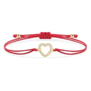 Charme Armbänder CZ Kristall Messing Liebe Herz Armband Frauen Liebhaber Mode Vergoldet Zirkonia Zirkon Red String Schmuck