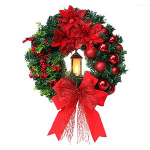 Dekorativa blommor julkrans Xmas utomhus batteri drivs LED oljelampa semester röd båge ytterdörr dekoration