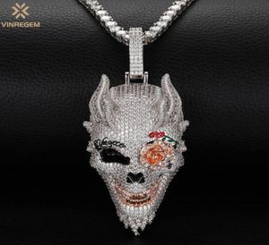 Other Vinregem Hip Hop Rock 925 Sterling Silver Created Moissanite Gemstone Personality Skull Pendant Necklace Fine Jewelry Wholes2628004