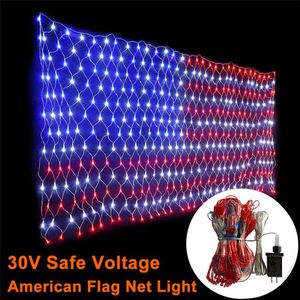 30V American Flag LED -stränglampor hängande ornament trädgårdsdekoration nettoljus jul vattentät utomhusfair ljus216k