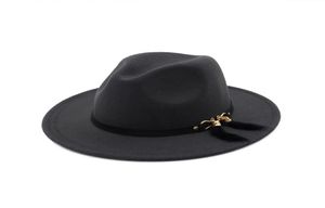 Unisex Pannama Wool Felt Fedora Hats with Feather Fringes Decoration Men Women Wide Brim Jazz Panama Hat Chapeau2025699