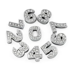 8mm 10mm AZ Alphabet 09 Numbers Zinc Eloy Slider Letter Charms Symbol Full Rhinestones Mixed 130pcs 1102 Q25405623