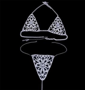 New Design Womens Flower Sexy Body Chain Bra Harness Necklace Crystal Underwear Belly Body Chain Panties Body Jewelry T2005084616933