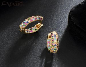 Hoop Huggie Pipitree Ladies Loop Earrings Round Circle Multicolor Cubic Zirconia Crystal Women Gold Jewelry for Wedding Party11086418