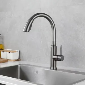 Kitchen Faucets Grey 304 Stainless Steel Sink Faucet Pull Down Sprayer Fashion And Cold Mixer Tap Design Bathroom