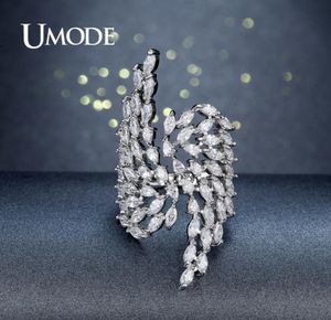 Märke mode silver färg ängelvingar kristallring för kvinnor smycken party cocktail ring stor finger öppen anel gåva ur03821761920