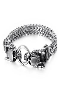 Święte prezenty kryształy 316L odlewanie stali nierdzewnej Figaro łącza łańcuch bransoletka podwójna czaszka Bransoletka Bransoletka Męska biżuteria SILV1459176