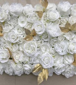 White Gold 3D Flower Wall Panel Flower Runner Wedding Artificial Silk Rose Peony Wedding Backdrop Decoration 24pcslot TONGFENG6477049