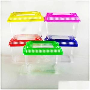 Små djurförsörjningar Little Pet Rabbit House Mini Clear Hamster Cage Cute Transparent Plastic Goldfish Turtle Bowl med bärbar ZZ