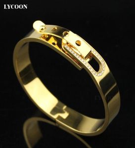 Mode kvinnor manschettform speciella låsarmband armband 316l rostfritt stål naglar armband armband gult guld med CZ8400538