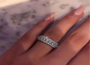 Maat 6789 Super sprankelende luxe sieraden Real 925 Sterling Silver Pave witte saffier eeuwigheid populaire vrouwen trouwring ring 2422530