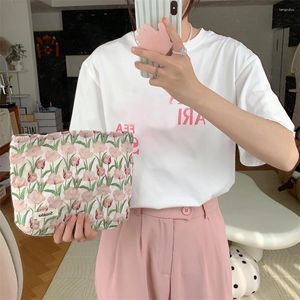 Cosmetic Bags Women Bag Portable Girls Makeup Texture Tulip Korean Style Multi-function Casual Skin Care Organizer