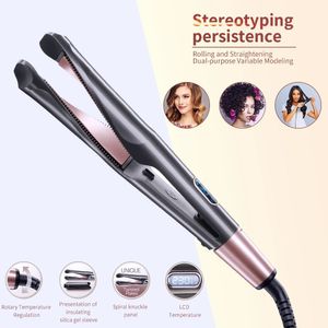 2 I 1 Multifunktion Spiral Hair Curler Straceener Snabbt uppvärmning Twist rätning Curling Iron Negative Hair Styling Tool