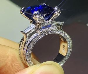 2020 Neuankömmling Einzigartiger Luxusschmuck Echt 925 Sterling Silber Princess Cut Blauer Saphir CZ Diamant Eiffelturm Frauen Hochzeit B2169720
