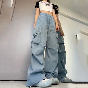 Pantalon femme Y2K Cargo taille haute Streetwear pantalon Hip Hop femme grandes poches décontracté bas cordon Baggy pantalons de survêtement 231213