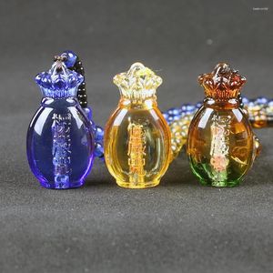 Pendant Necklaces Crystal Vase Figurine Necklace With Built-In Shurangama Mantra Sutra Charm Beaded Amulet Jewelry Clothes Decor