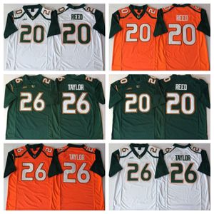 Miami Hurricanes football Jersey Stitched 20 REED 26 TAYLOR WHITE GREEN ORANGE MENS JERSYES
