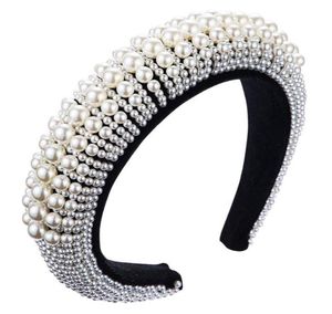 Design de luxo hairband moda pérola capa acolchoada bandana para mulheres dança festa acessórios para o cabelo veludo moldura esponja cabelo b8955484