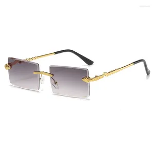 Sunglasses Snake Shaped Metal Rimless Rectangle Women UV400 Driving Sun Glasses Men Summer Accessories Square Small Size