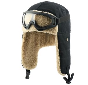 Zimowe czapki bombowce rosyjskie ushanka gogle mężczyzn mężczyzn Pilot Pilot Hat Faux berber polar termiczny śnieg Earflap6557399