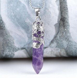 Tribal totem dragonshaped natural stone Pendant Necklaces hexagonal aura bullet crystal column jewelry couple models AB6369437389