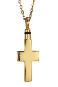 Cremation Jewelry Gold Cross Pendant Keepakes Memorial for Ashes Urn Halsband Rostfritt stål inkluderade Fill Kit9984657