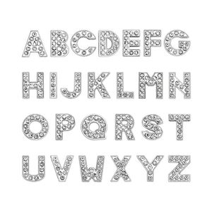 1300PCLOT 10 mm AZ Srebrny kolor Bling Letter DIY Charms Full Rhinestones English Alphabet Fit for 10 mm skórzana opaska Ke5883328
