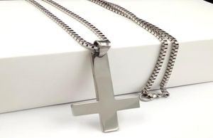 Fashion Mens Gifts Silver of St. Peter Upside Down Pendant Stainless Steel Catholic Necklace Box chain 18-32''7475128