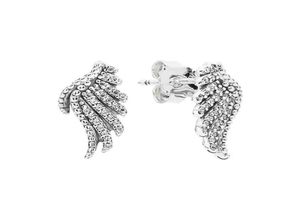 Autentisk 925 Sterling Silver Sparkling Feather Stud Earring med original Retail Box For Women Girls Party Jewelry CZ Diamond Earrings Set6564031