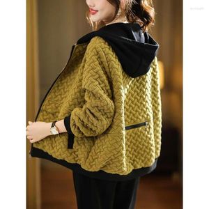 Trench da donna Autunno e inverno Cappotto casual con cappuccio Giacca alla moda Capispalla patchwork coreano con cerniera corta Top larghi di base