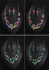 Frauen Bunte Blumen Brautschmuck Sets Hochzeit Bib Halsband Kette Halskette Ohrringe Cocktail Party Kostüm Kristall Schmuck9491741