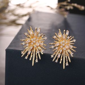 Stud Fashion Korean Personality Firework flowers Clip on Earrings Without Piercing Brass Inlaid Zirconia for women Jewelry 231212