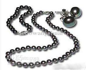 Preto pérola prata pulseira brincos colar conjunto presente pérola jóias sets9400307