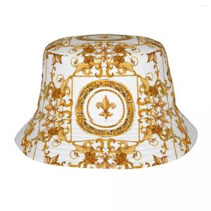 Berretti Donna Cappello da pescatore Leone dorato e ornamento damascato Copricapo da picnic primaverile Cappelli da pesca pieghevoli da trekking Idea regalo Boonie