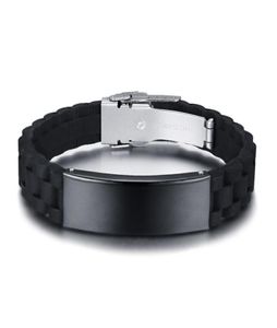 Anpassa svarta ID -armband för män i rostfritt stål silikon Bangle Casual Manlig justerbar smycken4133553