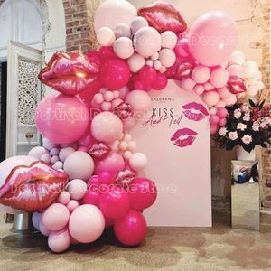 Dekoracje świąteczne 113pcs usta balony girland Zestaw Rose Red Macaron Pink Lateks Balon na dziewczynę Walentynki Wedding Bachelorette Dekorat 231213