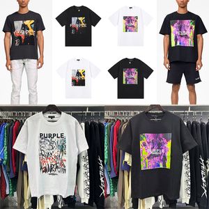 高品質の紫色のTシャツメンズレディースデザイナーパープルブランドシャツ同じ色の汎用性の高いカジュアルルーズカップル衣類a127でクラシックレター