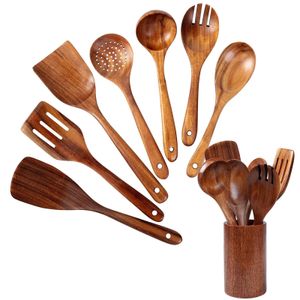 Set di pentole per cucine in legno Utensili di cottura da cucina set antiaderente pala spatola Naturale Teak Kitchen Tool 231213