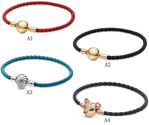 Gioielli firmati Bracciale in argento 925 con ciondolo con perlina adatta a conchiglia Testa di leopardo oceanico Cordoncino in pelle intrecciato Bracciali con diapositiva Perline Ciondoli in stile europeo con perline di Murano7467609