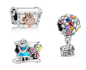 925 Sterling Silver Charms for Women Diy Fit Armband Flying House Alice Mad Hatters Tea Party Lock Treasure Chest Jewelry Beads4005747