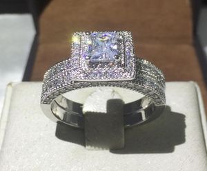 Fashion Jewelry Handmade 138pcs Gem 5A Zircon stone 14KT White Gold Filled Engagement Wedding Band Ring Bridal Set Sz 5117962776