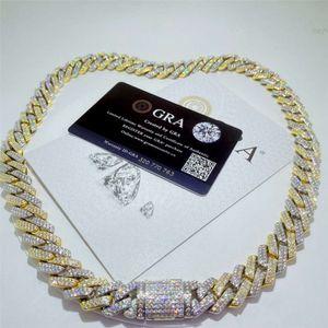 Hip Hop 925 Sterling Silver Vvs1 Moissanite Diamond Cuban Link Chain Iced Out 14mm Two Tone Men Necklace
