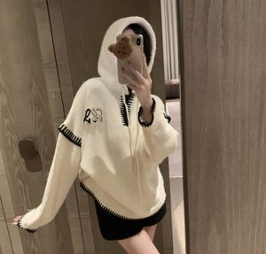 Designer women's hooded sweater with white pink contrasting drawstring sweater loose and fashionable large logo hooded top