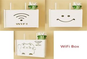 Multifunktionshylla trådlöst wifi -routerlåda PVC vägghylla hängande plug -brädfästet förvaringslåda bins kattmönster 2103305694624