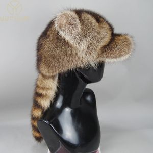 Trapper Hats Women Natural Raccoon Fur Caps Ushanka Hat for Winter Thick Warm Ear Fashion Baseball Pom Lady Real Cap 231213